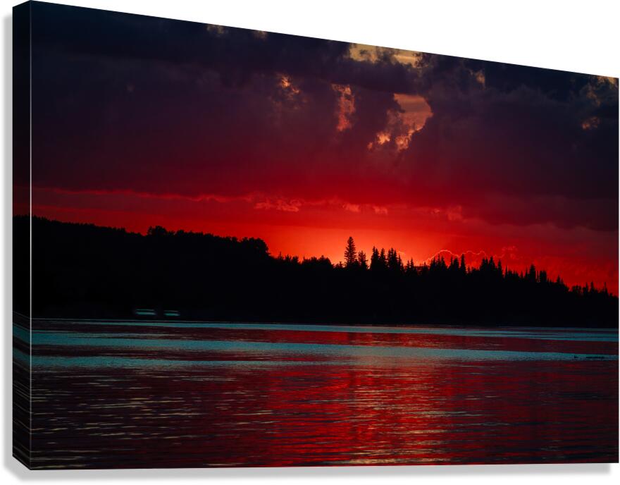 Blood Red Sunset at Skeleton Lake  Canvas Print